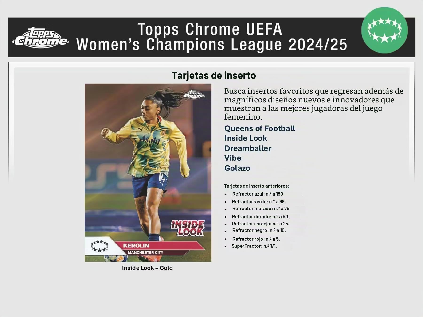 Caja de béisbol Topps Chrome 2024/25 UEFA Women's Champions League de 7 Paquetes con 3 Mini refractores de Diamante en Paralelo por Caja (¡3 Mini refractores de Diamante Paralelos por Caja!)