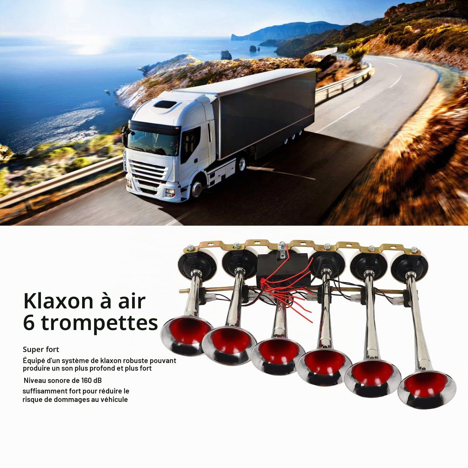 6 Trumpet Air Horn Kit de remplacement pour Camions, Bus, Bateaux DC 12 V 24 V 160 dB Kit de klaxon à air électrique Super Loud Kit de klaxons de train Compresseur d'air