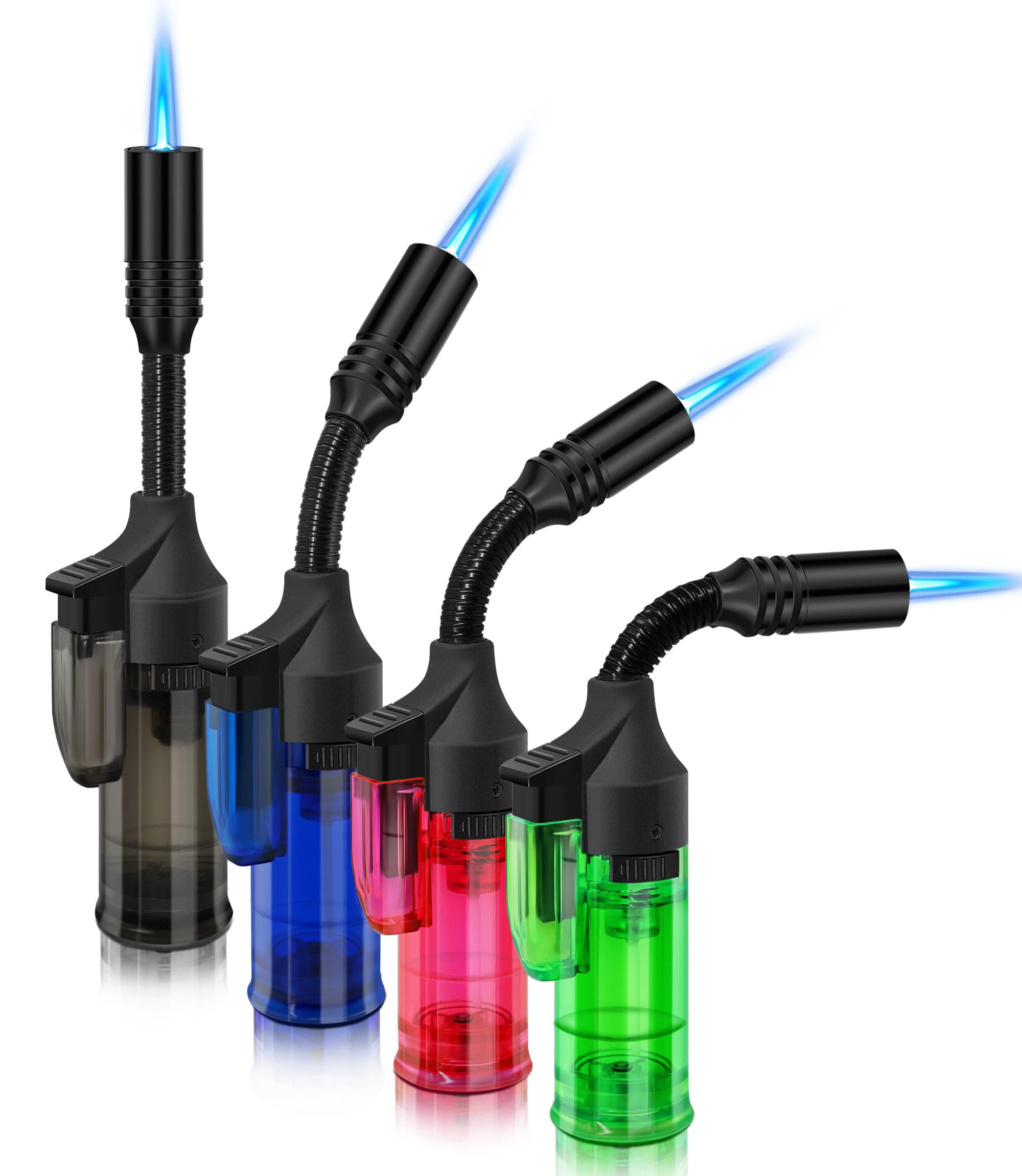 4 Pack of Jet Lighter, Windproof & Adjustable Flame, Butane Gas Refill, 360° Rotatable Mini Blow Torch Lighters for Candle, Stove, Creme Brulee, Kitchen (Gas not Included)