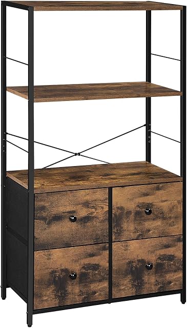 SONGMICS Storage Cabinet, Storage Rack with Fabric Drawers and Shelves, Industrial Bookshelf, for Living Room, Study, Bedroom, Rustic Brown and Black LGS044B02