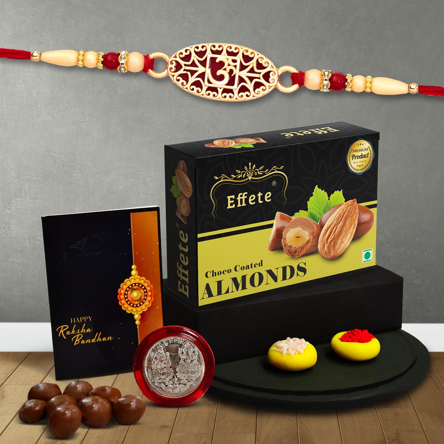 DeoDap (K1_510_Ca32) Multicolor Oval Flower Rakhi With Effete Chocolate Almonds 32Gm, Silver Color Pooja Coin, Roli Chawal & Greeting Card | Occasion Bracelets For Men Stylish, Set Of 1 Rakhi (B0B5112DQ8) Amazon Price History, Amazon Price Tracker