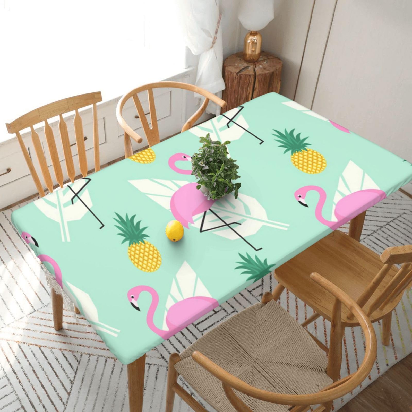 BNVSADC pink flamingo pineapples Printed 5FT Tablecloth Polyester Kitchen Water Resistant Table Cloth Dining Table Decoration Table Covers, 152x76 CM