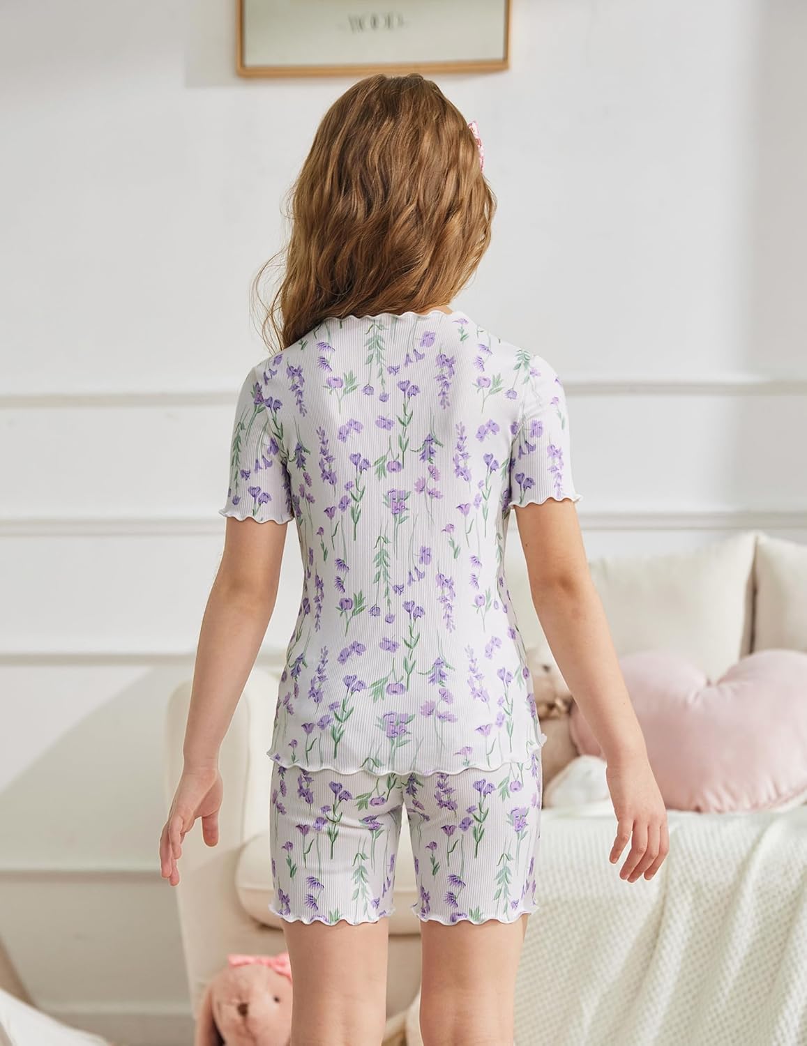 Arshiner Girls Pajamas Cute Lettuce Loungewear Snug Fit Pjs Set Kid Summer Sleepwear - Image 6