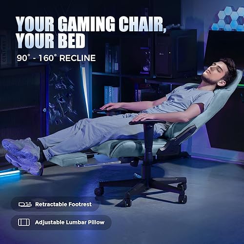 Miniatura 5 de GTRACING Silla de juegos con reposapiés, silla de computadora estilo carreras para adultos, respaldo reclinable ajustable y soporte lumbar, elegante