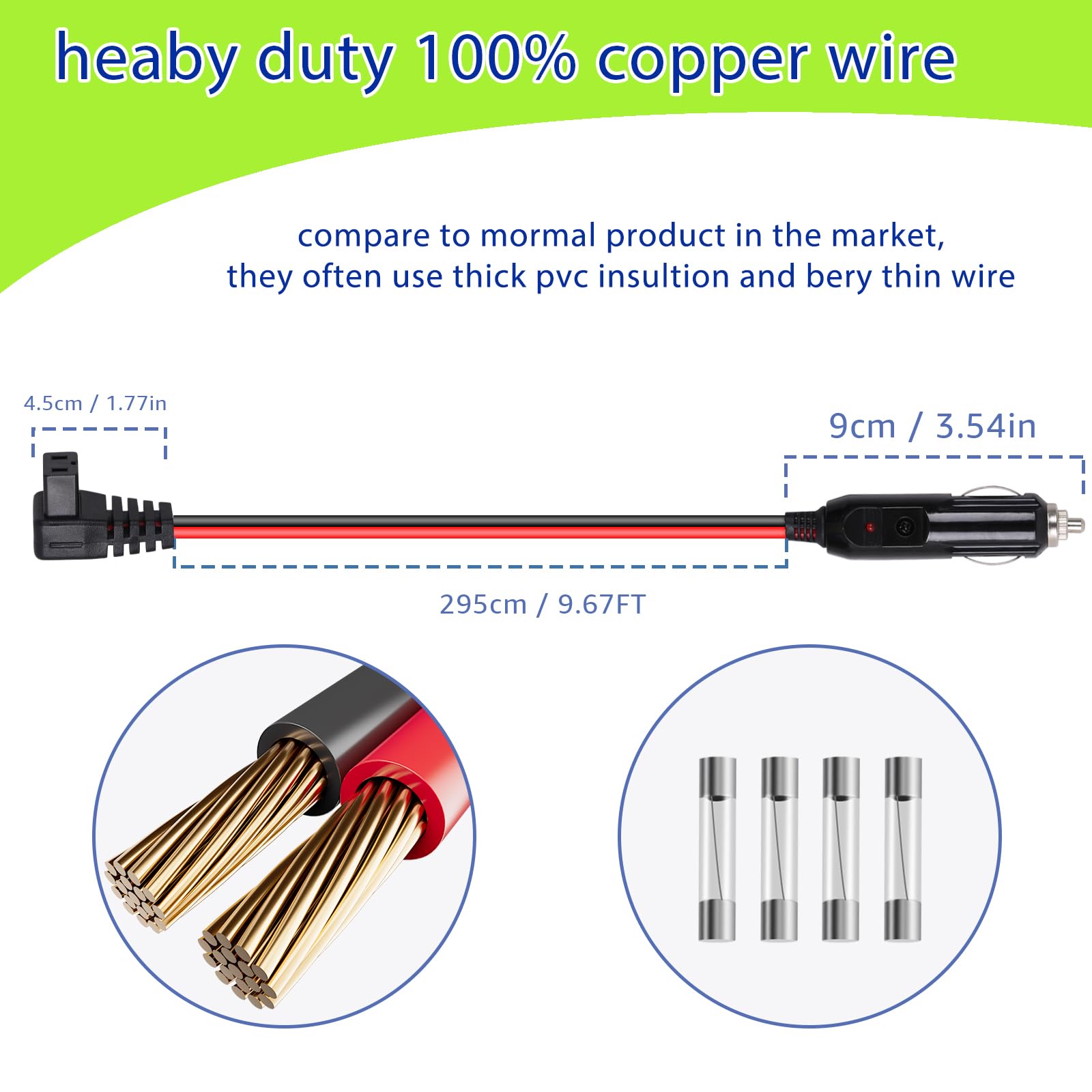 Basysion 12V/24V Car Refrigerator DC Power Cord, Car Fridge Cooler Power Supply Cables Replacement for JoyTatus Setpower ICECO ARB BougeRV Alpicool COSTWAY ERB(14AWG 9.84FT)