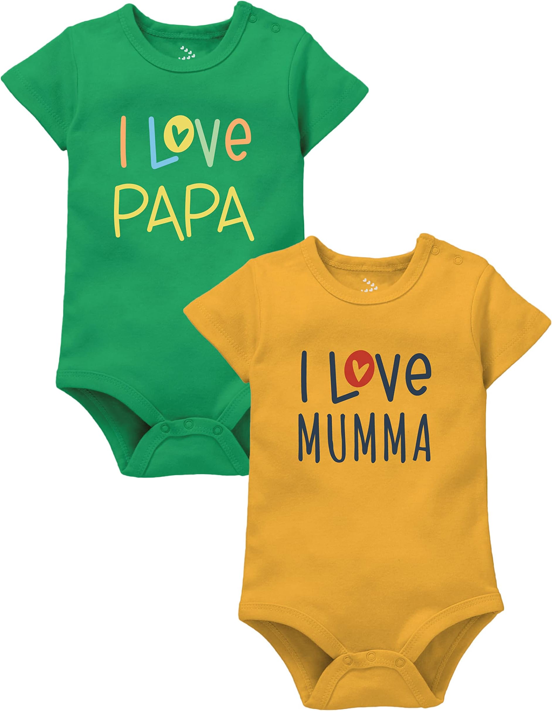 ZeezeezooMommy/Daddy Theme Baby Onesie Bodysuit Romper Sleepsuit Infant Boy & Girl - I love Papa & I love Mumma, Green & Yellow, 3 Months-6 Months