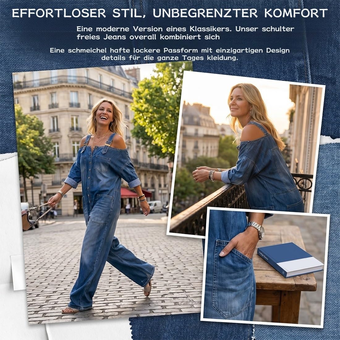Jeans Overall Damen Jumpsuit, Weit Geschnittener Overall mit Weitem Bein und Taschen, Echter Komfort Trifft Retro-Stil, Schmeicheln Sie Ihren Natürlichen Kurven