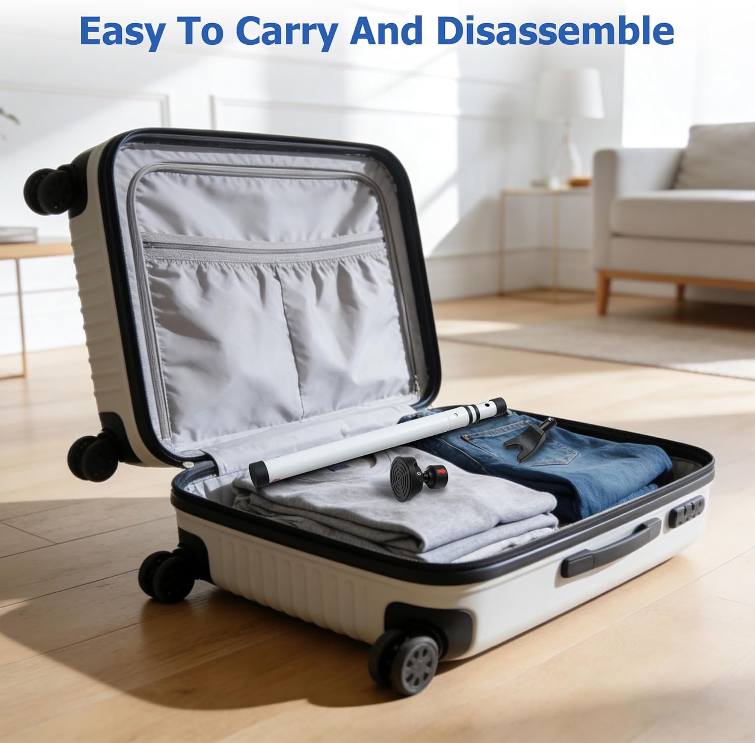 Sliding Door Security Bar, 3 in 1 Adjustable Heavy Duty Sliding Door Stopper with Spring Buckle, White Door Security Bar for Home, Apartment, Hotel, Travel (2 Pack)