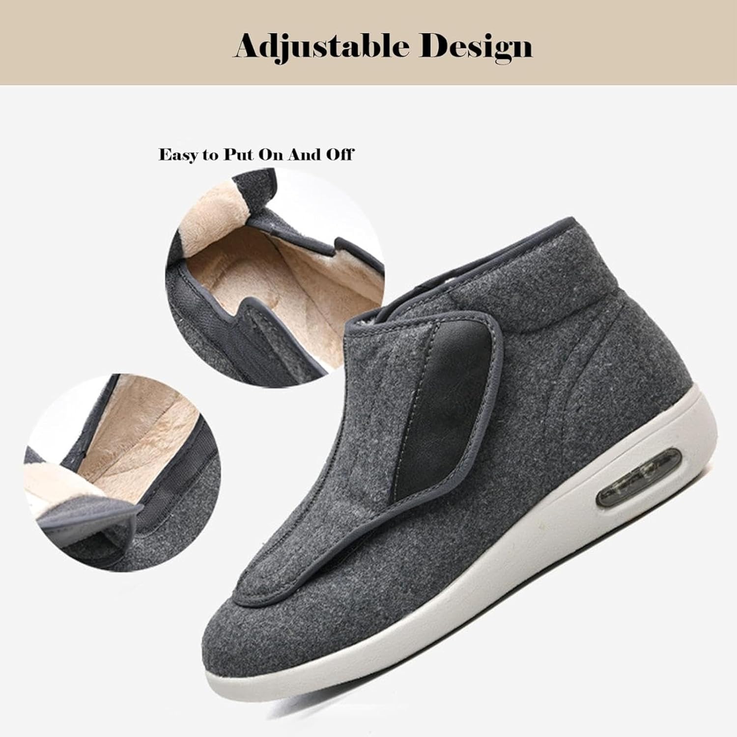 Men’s Diabetic Winter Warm Fleece Boots, Women’s Arch Support Walking Shoes, Adjustable Wide Memory Foam Shoes, Non-Slip Footwear for Arthritis and Swollen Feet