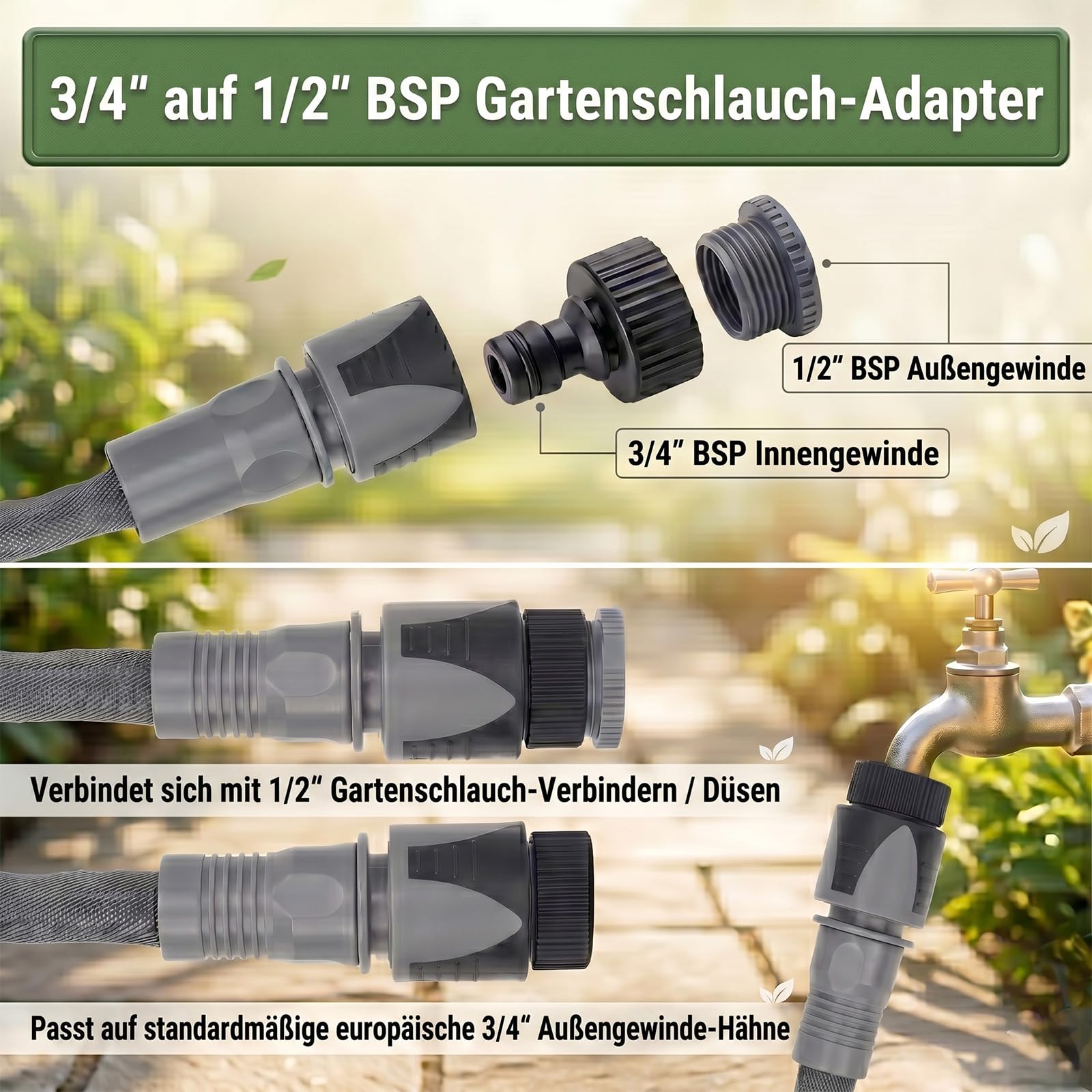 Gartenschlauch Flexibler 7,5 m Wasserschlauch, knickfreier Textilschlauch mit TPE-Kern, leicht wetterfest druckfest bis 35 Bar für Gartenbewässerung Rasenpflege und Autowäsche