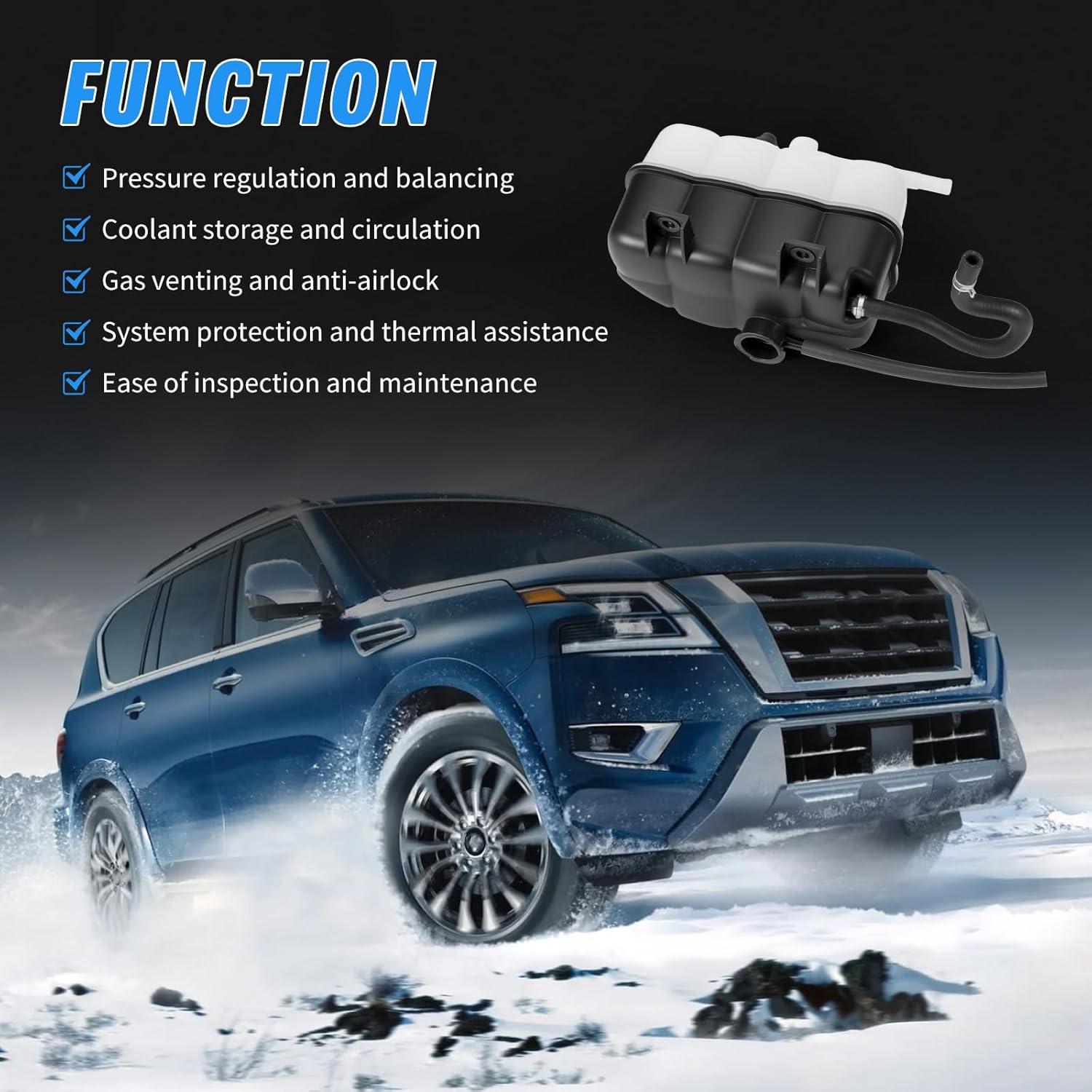 217101LA1A Radiator Overflow Bottle Coolant Reservoir with Hose & Cap Compatible with Infiniti QX80 2014-2019,Infiniti QX56 2011 2012 2013,Nissan Armada 2017-2020,Replacement 21710-1LA1A