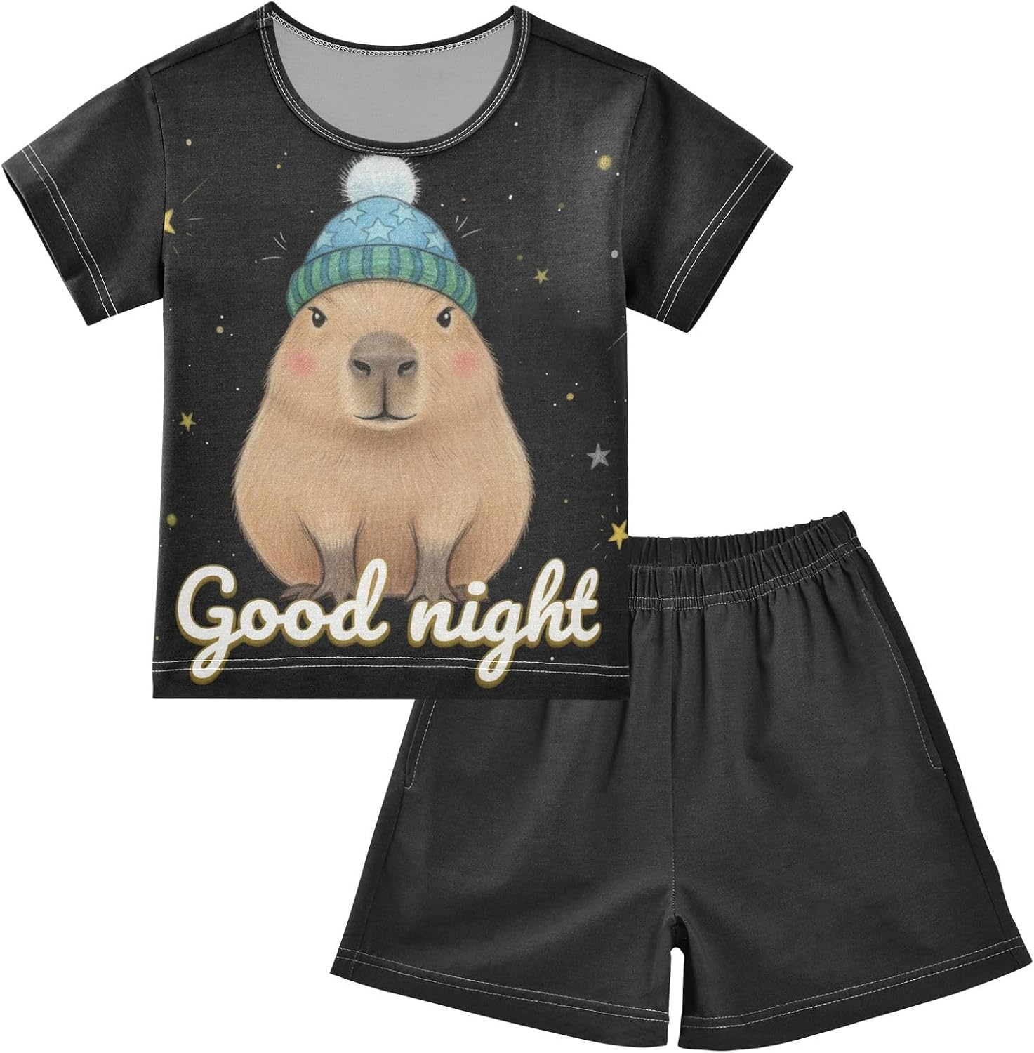 SUABO Capybara Mopping Kids Pjs Set Boys Girls Summer Short-Sleeve Sleepwear Pajamas 2PCS
