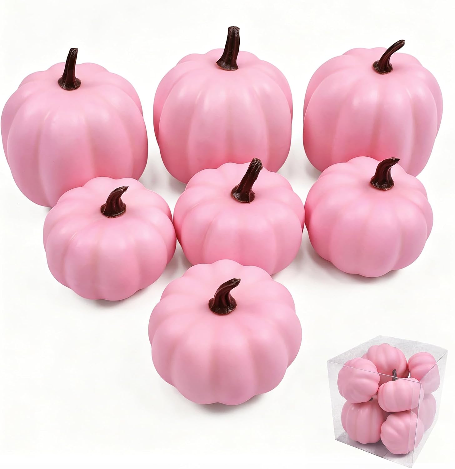 Ghrdopy Fake Pumpkins, 7 Pcs Orange Artificial Pumpkins, Plastic Pumpkins for Thanksgiving Party Table Centerpiece Autumn Home Decoration-A