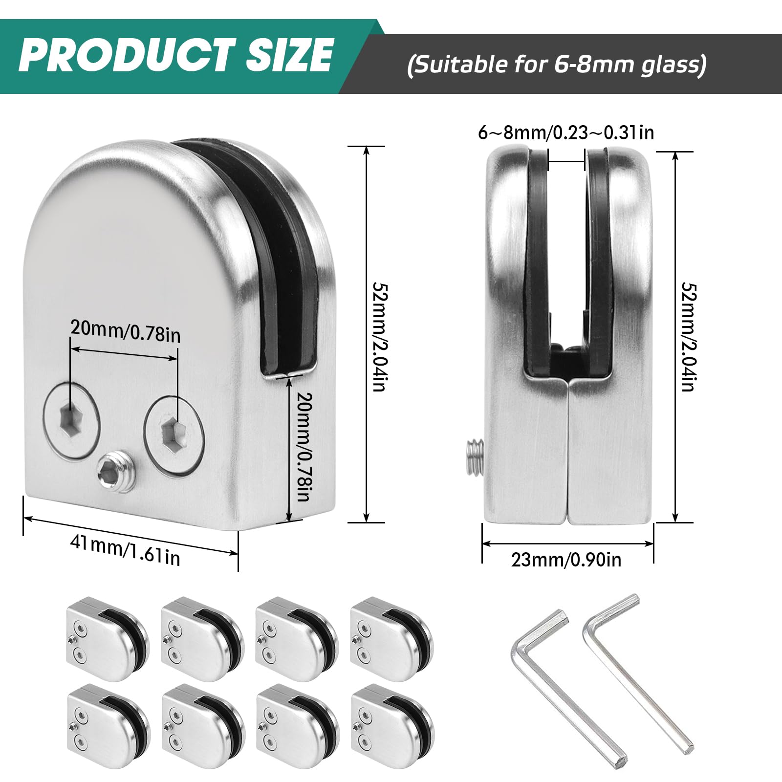 Abrazadera de Vidrio de Acero Inoxidable 8 Piezas Abrazaderas de Vidrio clip de Vidrio Abrazadera de Cristal Soportes de Estante de Vidrio para Espesor de Vidrio de 8-10 mm para Barandilla Escalera