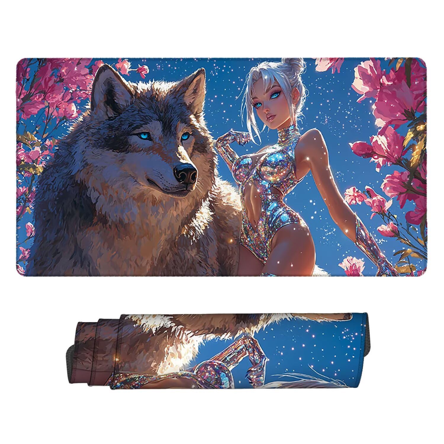 Tappetino per Mouse XXL 1200 x 600 mm Tappetino Mouse Gaming Grande, Mousepad con Base in Gomma Antiscivolo, Tappeto per Tavolo da Gaming per Mouse e Tastiera, Accessori PC (ragazza lupo) H-785