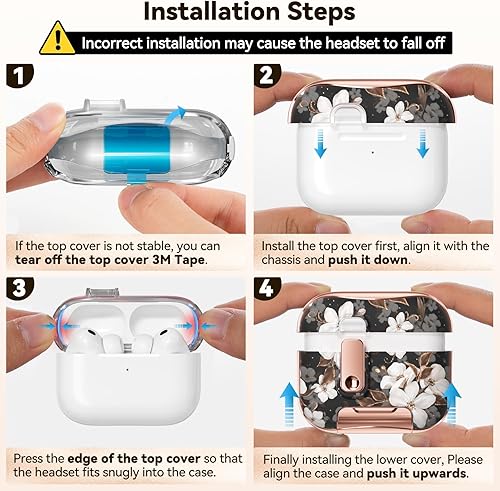 Miniatura 9 de Funda para Apple AirPod Pro 3 2025 con cerradura, funda transparente de TPU floral para AirPod Pro de 3 generación para mujeres y niñas, fundas para