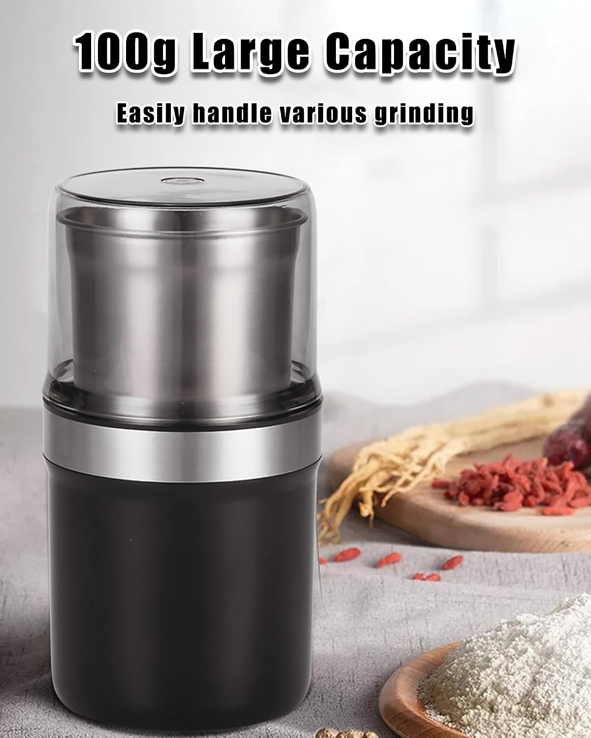 Electric Multi-Use Cup Grinder, electric Coffee Blade Grinders, Removable Cup, Stainless Steel (Double blade cup,US Standard)