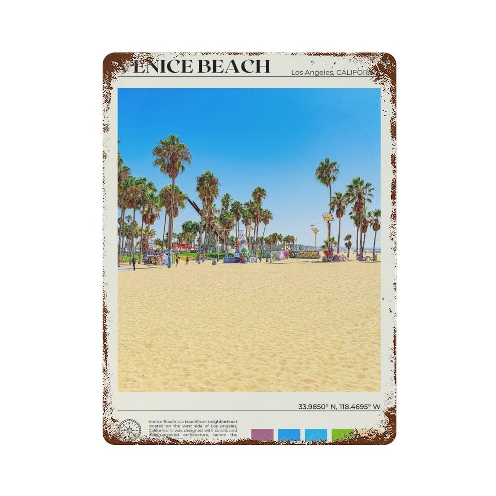 xiaoxiaoshen Real Photo Venice Beach California Wall Decor Art Metal Tin Poster Modern Home Decor Art Home Bar Shop Decorations Vintage Sign 40x30cm