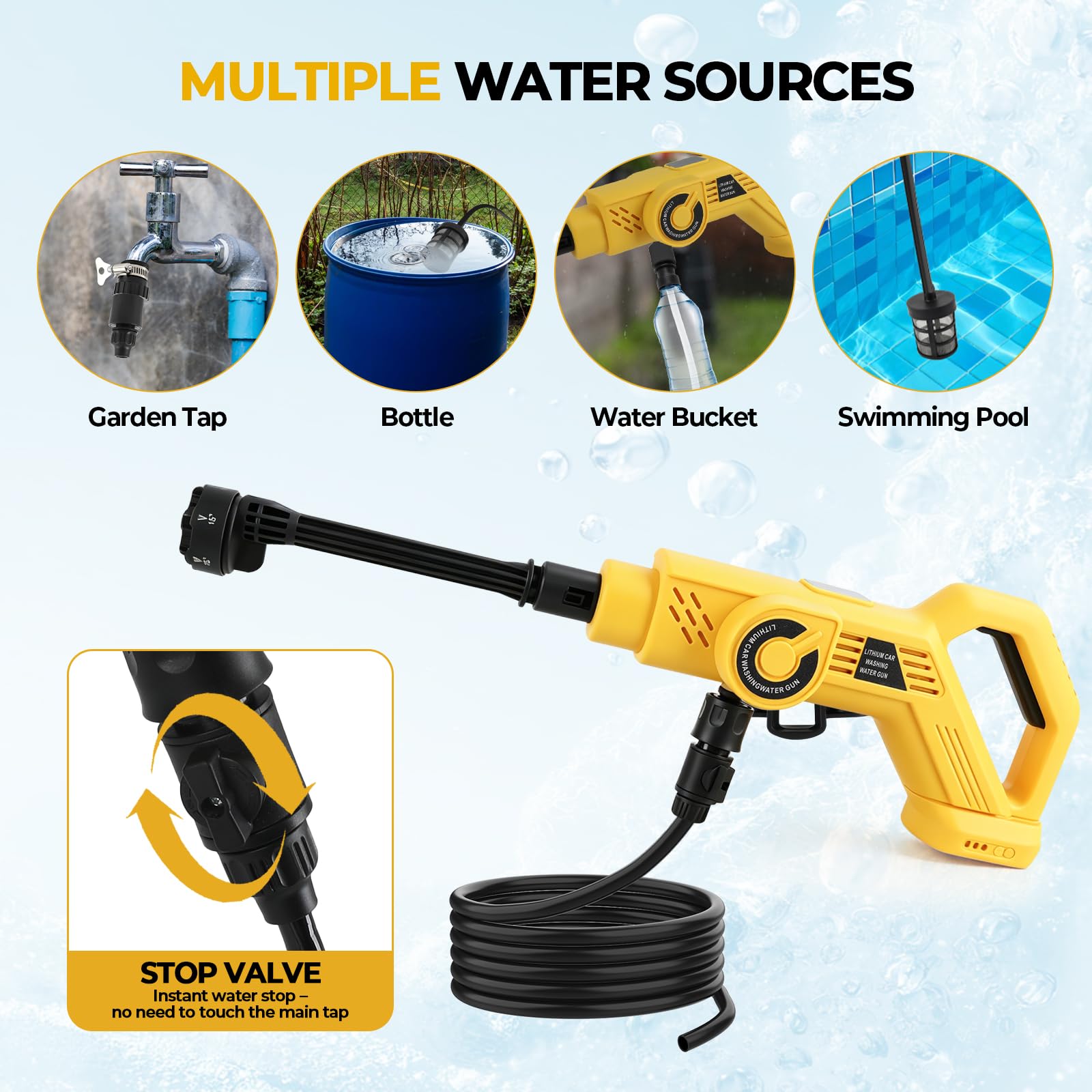 Akumulatorowa myjka wysokociśnieniowa do Dewalt 18/20 V, ulepszona, przenośna myjka wysokociśnieniowa 68 bar z 4 regulowanymi stopniami, dysza natryskowa 6 w 1 do nawadniania podłóg samochodowych