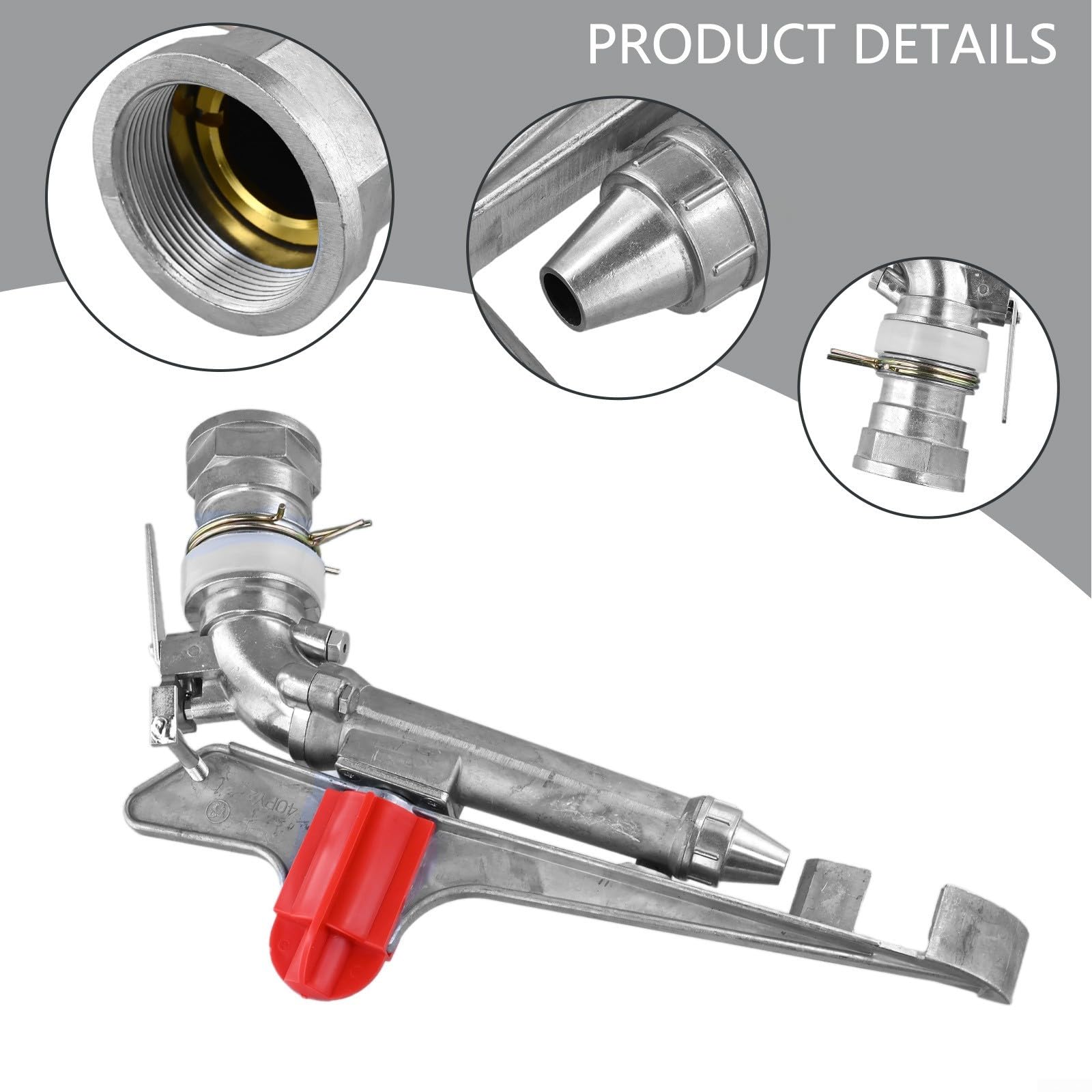 Landwirtschaftlicher Bewässerungssprinkler 360 Grad drehbarer Wassersprüher für Bauernhof, Rasen, Garten – Einstellbarer Bereich, 5,1 cm Gewinde, Zinklegierung, Metallbasis, große Flächenabdeckung