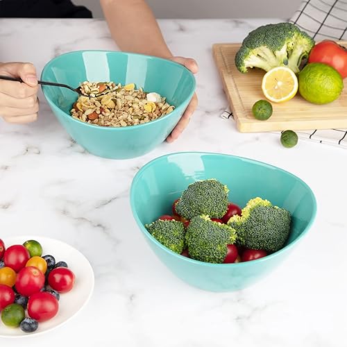 Miniatura 5 de Juego de 8 cuencos de porcelana de 42 onzas, platos grandes para ensaladas, guarniciones, pasta, forma ovalada, aptos para microondas y