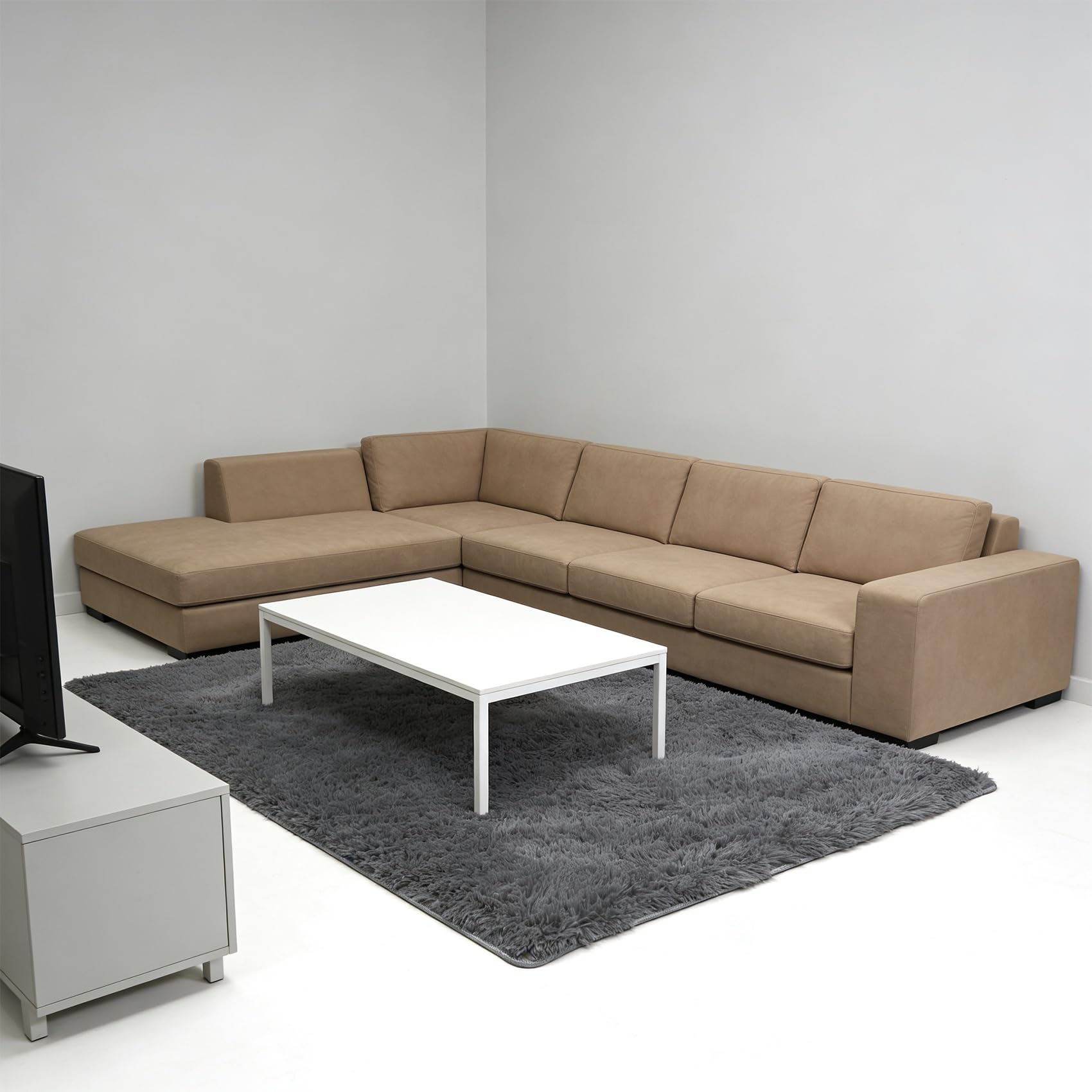 Tapis de chambre 230x150 cm gris en poils longs pour deco moderne de salon