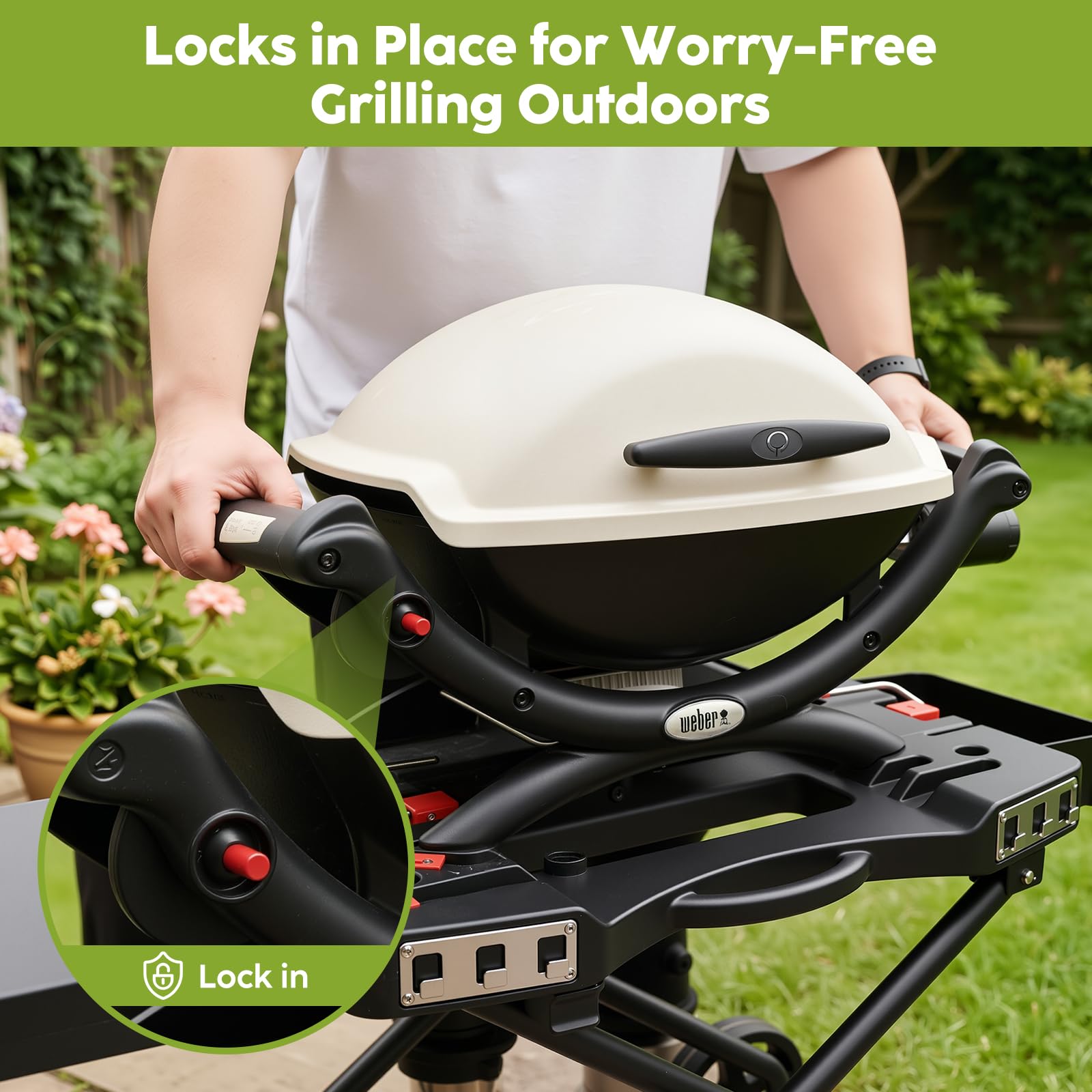 Chariot de barbecue portable pour Weber Q1200, Q1000, Q2200, Q2000 Series, pour plaques de cuisson Blackstone de 43,2 cm et 55,9 cm, chariot pliant, étagère sur support pour plancha d'extérieur, noir