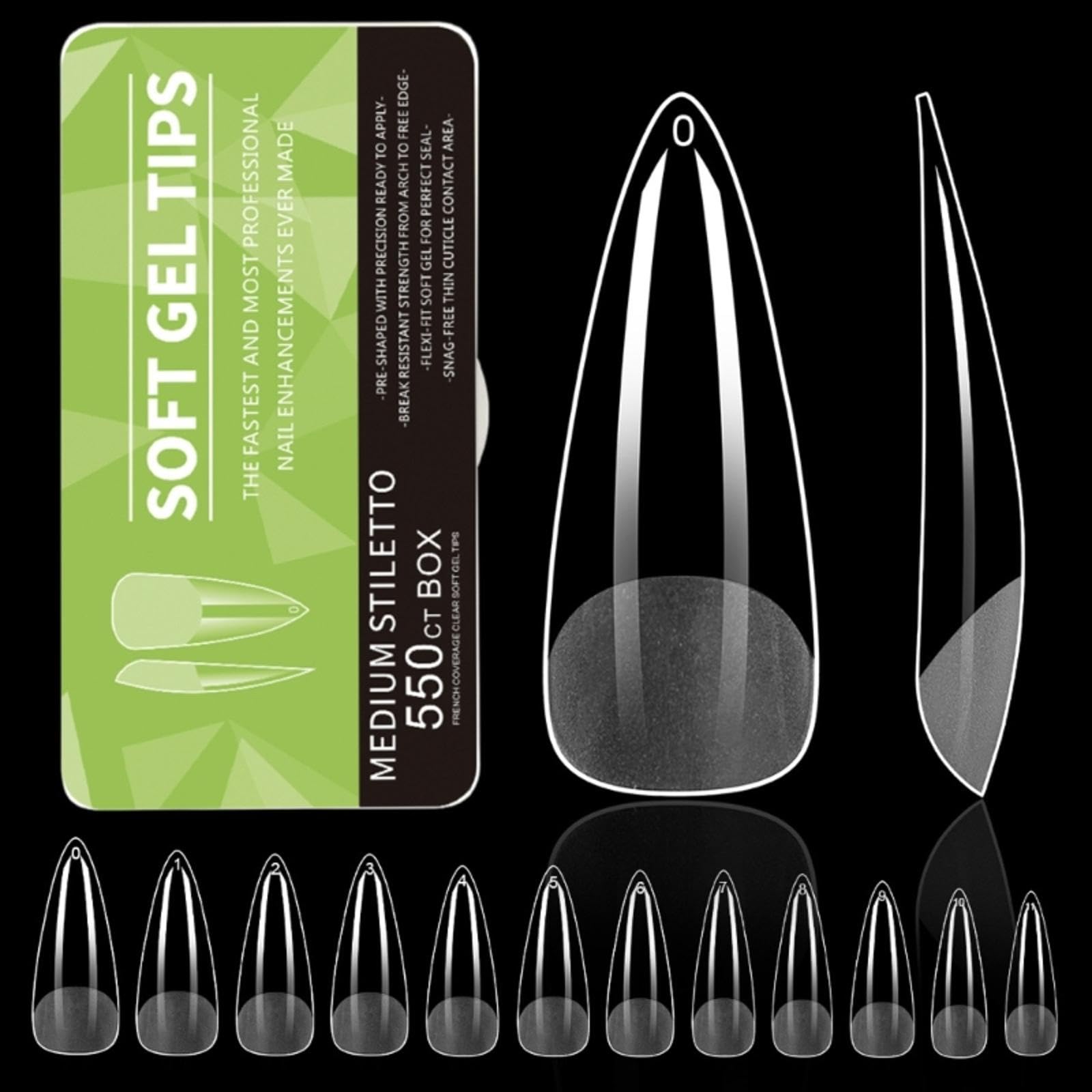 550PCS Chiaro Gel Nail Tips Copertura Completa Morbido Acrilico Press On Estensioni Manicure Professionale Per Salone E Uso Domestico Chiodo A Forma di Mandorla