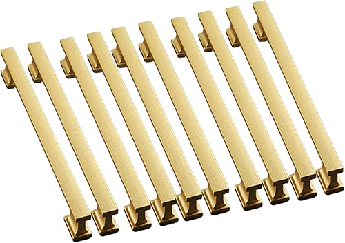 Kodilin Paquete de 10 tiradores de latón cepillado para armarios de cocina, tiradores cuadrados de cajones de acero inoxidable de 5 pulgadas (5.039