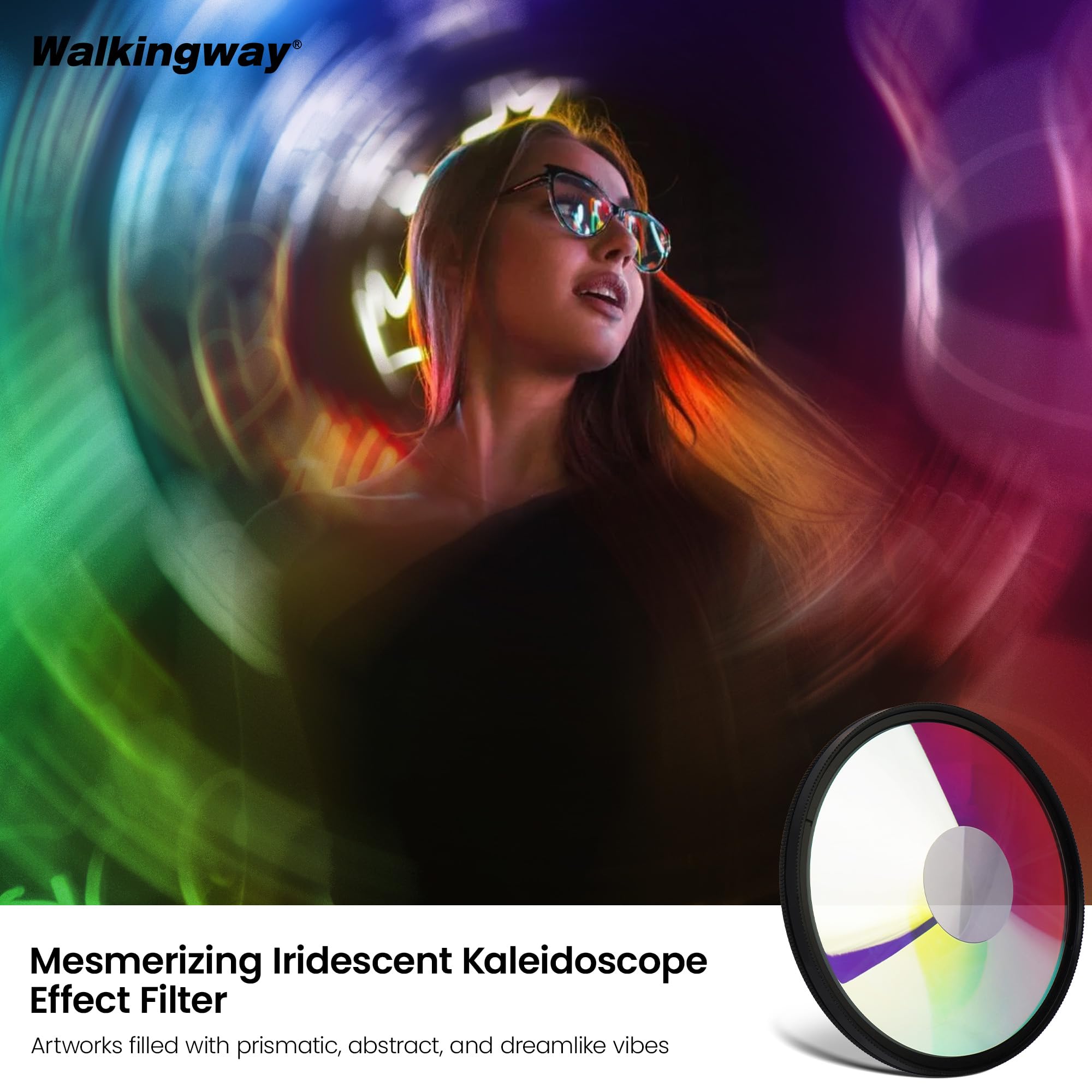 Walking Way 67mm Chromatic Halo Filter mit Regenbogenwirbelverzerrung | Irideszenz-Vortexfilter mit Regenbogenwirbelverzerrung für kreative Porträts Landschaften und visuelles Geschichtenerzählen