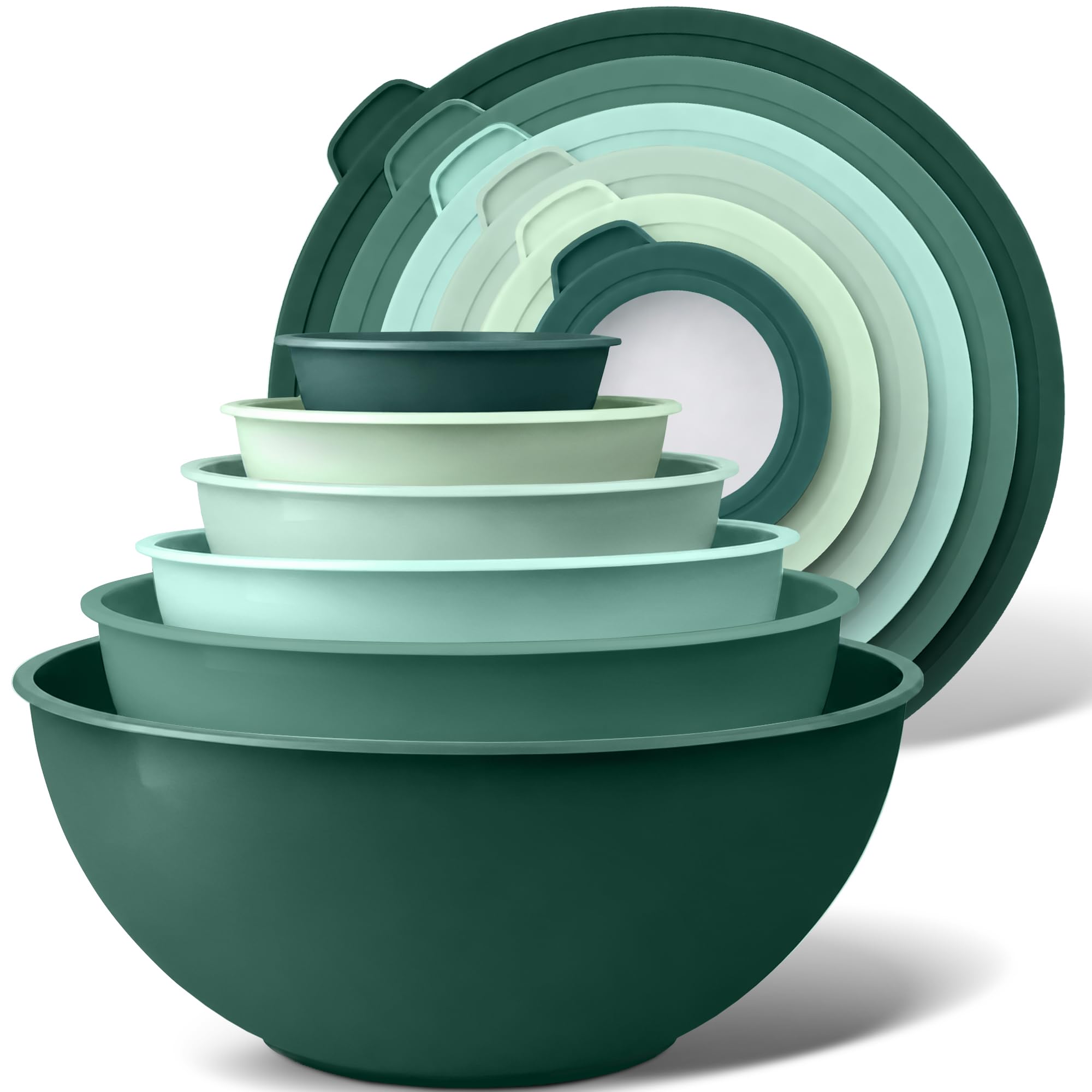 Zulay Kitchen 12-Piece Plastic Mixing Bowl Set - Colorful Nesting Bowls with Lids - Microwave &amp; Freezer Safe (Teal Ombre)