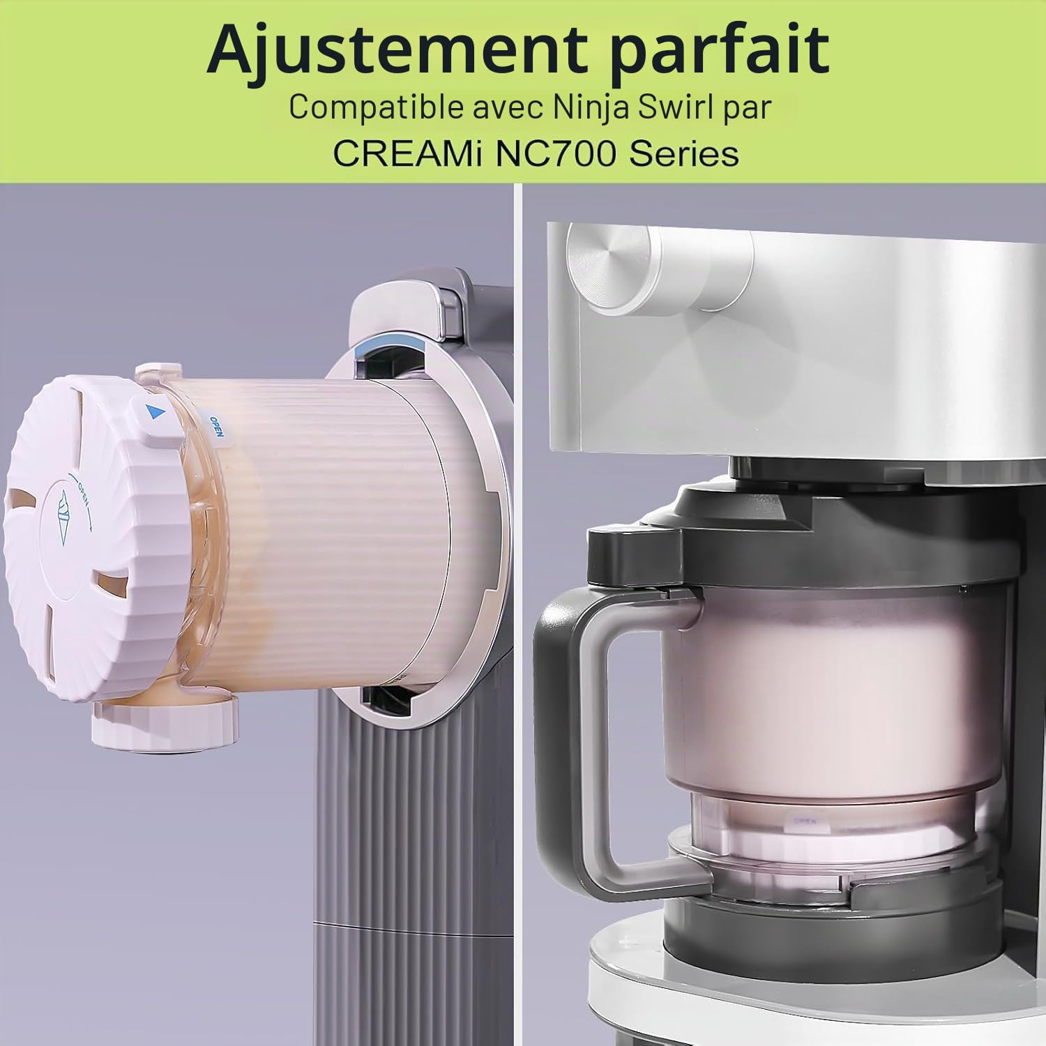 Lot de 2 bacs à glace Ninja Swirl Creami de 480 ml - Compatible avec les machines à glace Ninja Creami NC701 et NC700 - Sans BPA et passe au lave-vaisselle