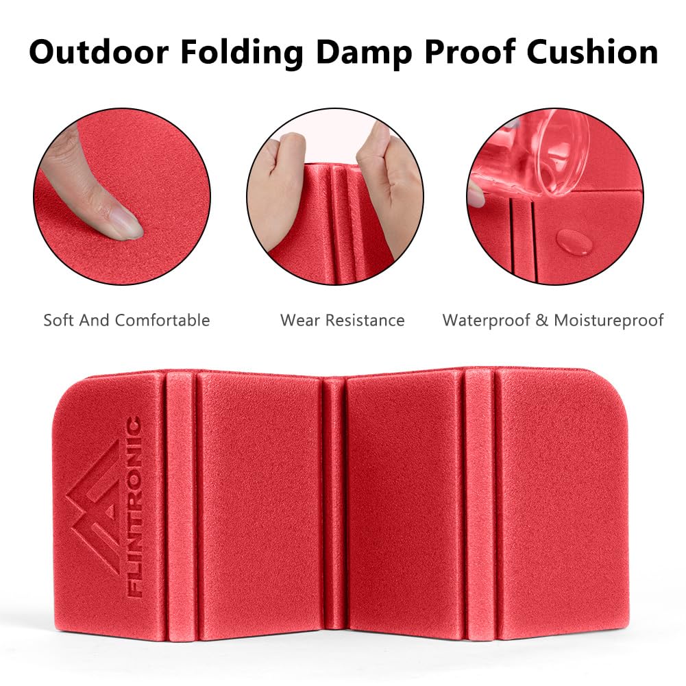 Flintronic 2 Pack-Black+Red Folding Foam Sit Mat, Camping Seat Pad Portable Waterproof - Image 3