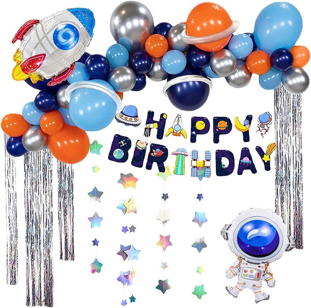 SYOSI Outer Space Birthday Party Decoration Set - Balloons, Banner, Rocket, Astronaut Supplies for Boys, Men, Kids - Baby and Kids Party Decor