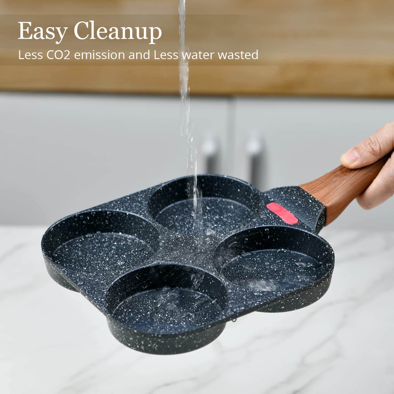Sartén antiadherente de 4 tazas para desayuno y brunch, sartén para panqueques con girador y cepillo, sartén antiadherente, revestimiento de granito, sartén pequeña para huevos adecuada para estufa de 4