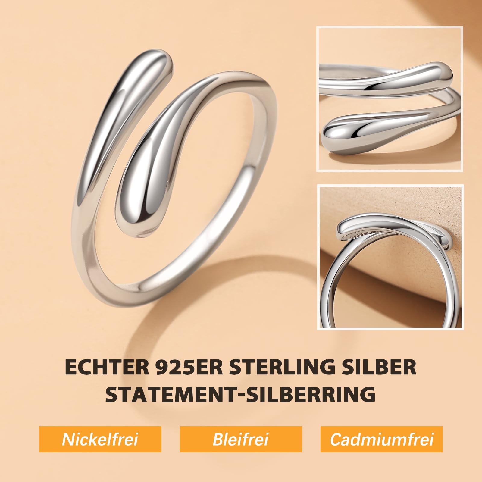 Bestyle Ring Sterling Silber 925 Damen: Verstellbare Ringe Frauen mit Geburtsstein Zirkonia Edelsteinen - Offen Damenring Verlobungsring Promise Ringe Anti Stress Ring für Damen Schmuck