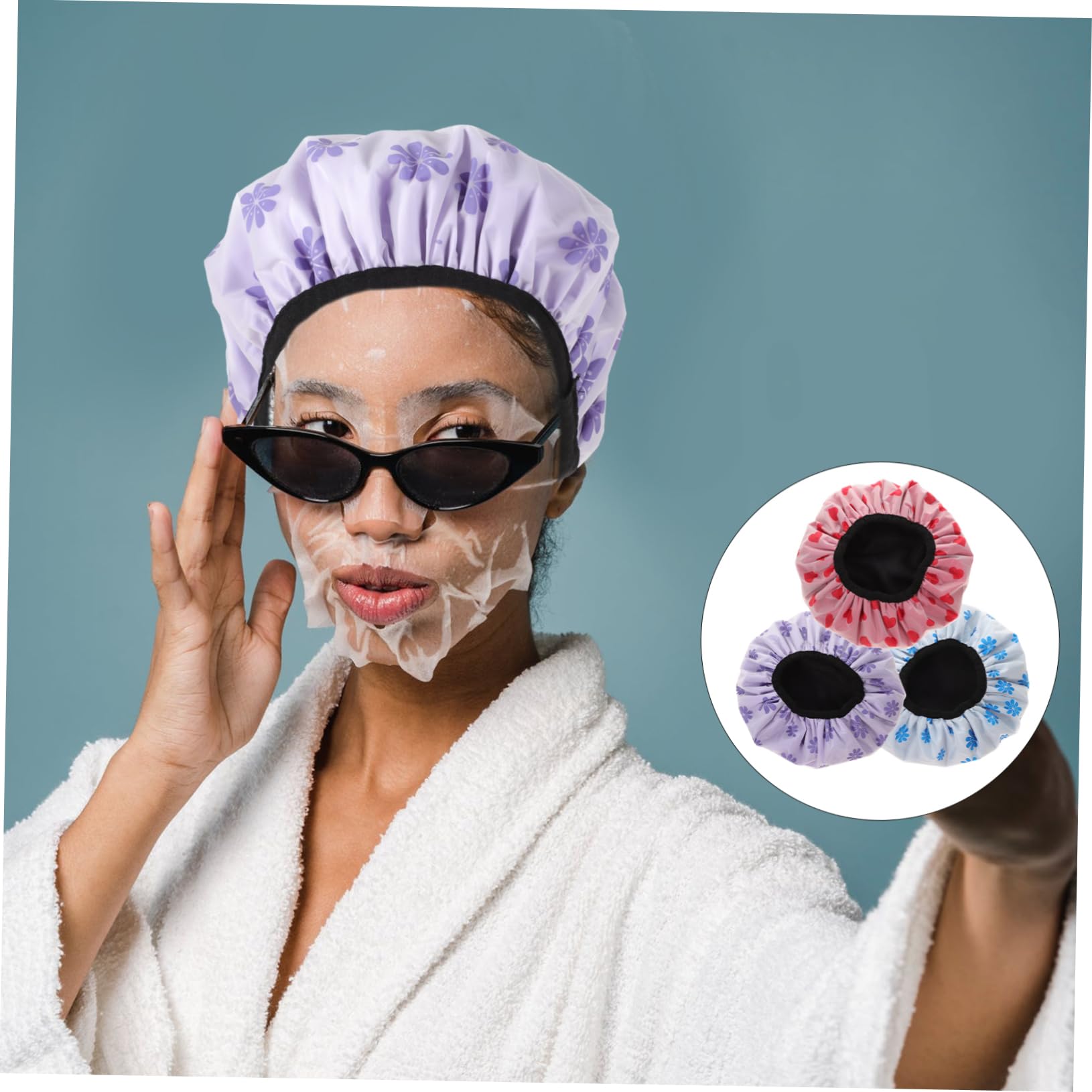 FRCOLOR Cuffie Doccia Riutilizzabili 4 Pezzi, Cuffia Chioma Doccia e Assorbente in Microfibra, Comoda e Traspirante per Make Up e Sonno Stili multipli