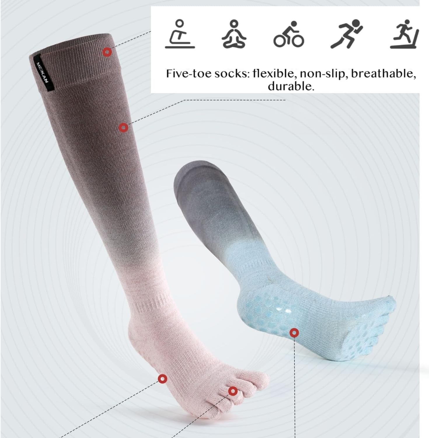 Women's High-Top Toe Yoga Socks with Non-slip Grip for Pilates, Dance, and Gym Workouts - Breathable & Stylish