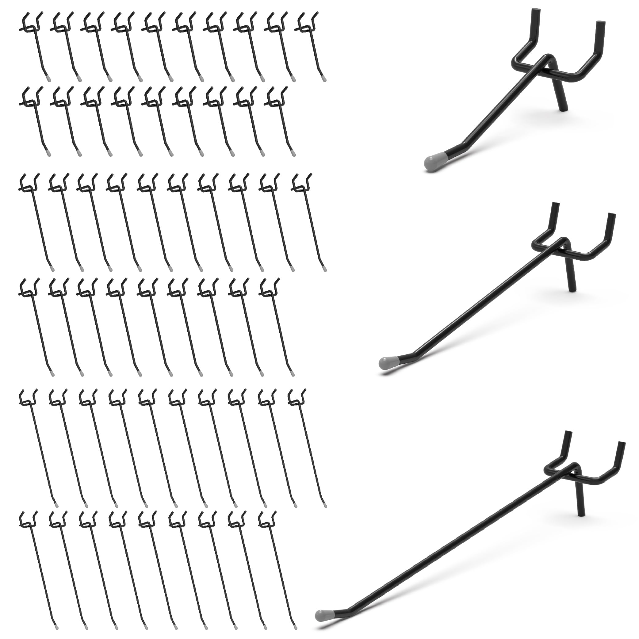 MUXHEL 60-Pack 2/4/6 Inch Black Pegboard Hooks – Heavy Duty Steel, Fits 1/4" Pegboards, Garage Tool Organizer Storage Accessories