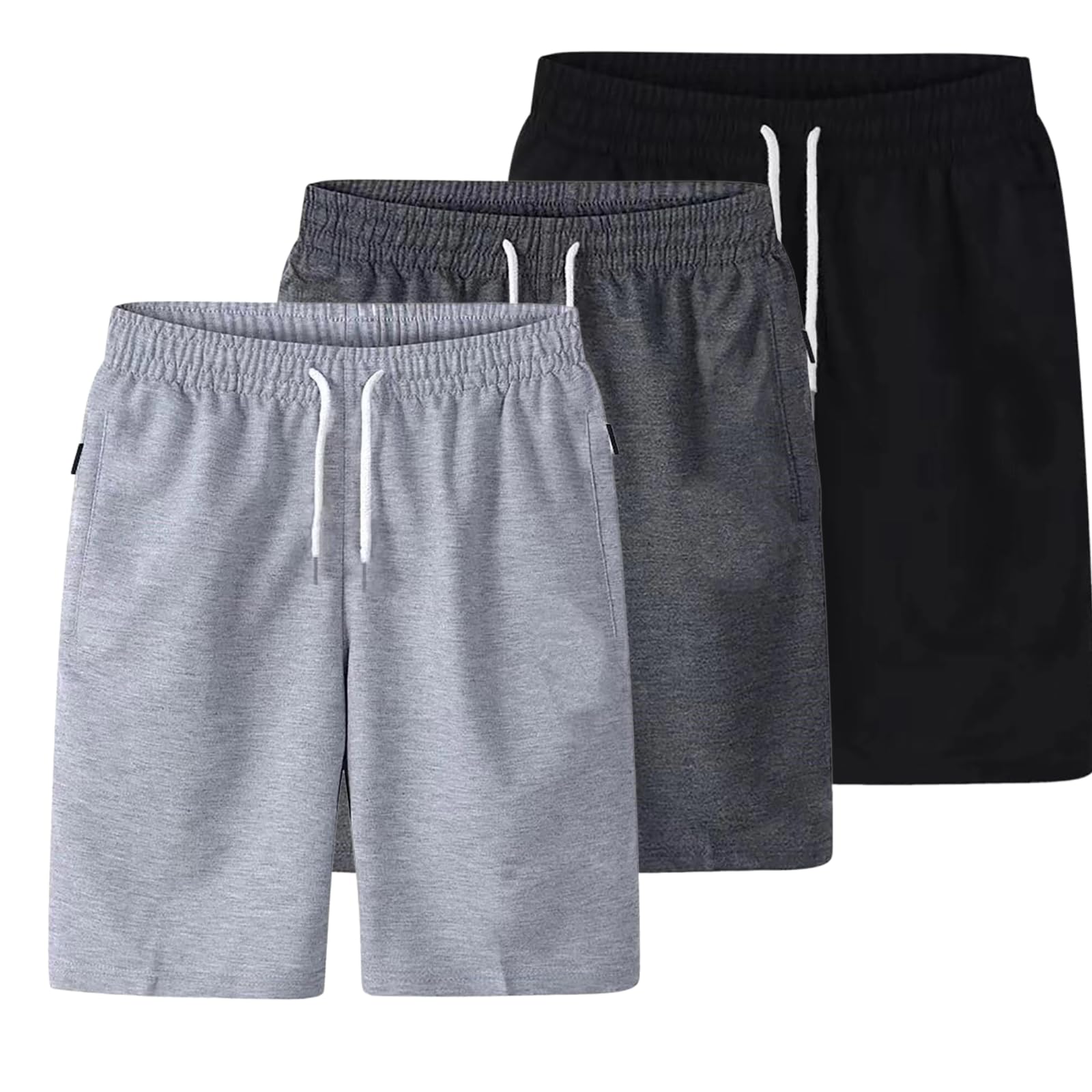 Lot De 3 Short Homme Sport Taille Élastique Pantalon Court Été Cordon De Serrage Short De Travail Homme Couleur Uni Confortable Shorts Bermudas pour Fitness Loisirs Jogging Courir