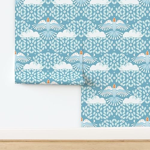 Miniatura 4 de Spoonflower Papel tapiz para despegar y pegar - Blue Sky Folk Art Naranja Aqua Maximalista Magia Lucid Soñar Escandi Escandinavo Místico Grande