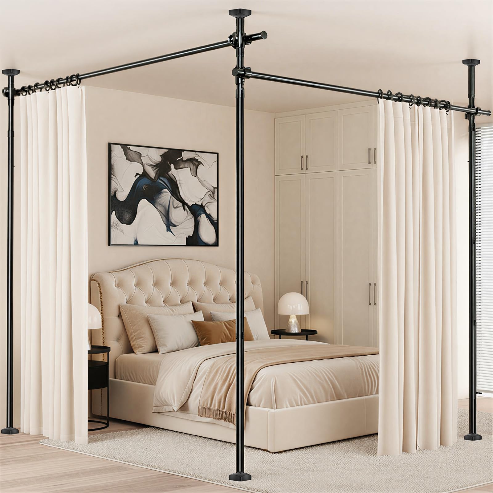 Photo 1 of Vlhpcen Adjustable Room Divider Curtain Rod, 4-10ft H x 28-140in W, Black