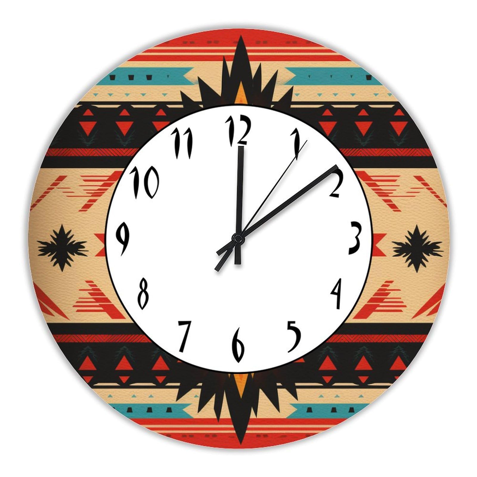 A Blanket with A Native American Pattern Farmhouse Vintage Round Wooden Wall Clock 12in Silent Non-Ticking Battery Operated Wood Clock for Living Room