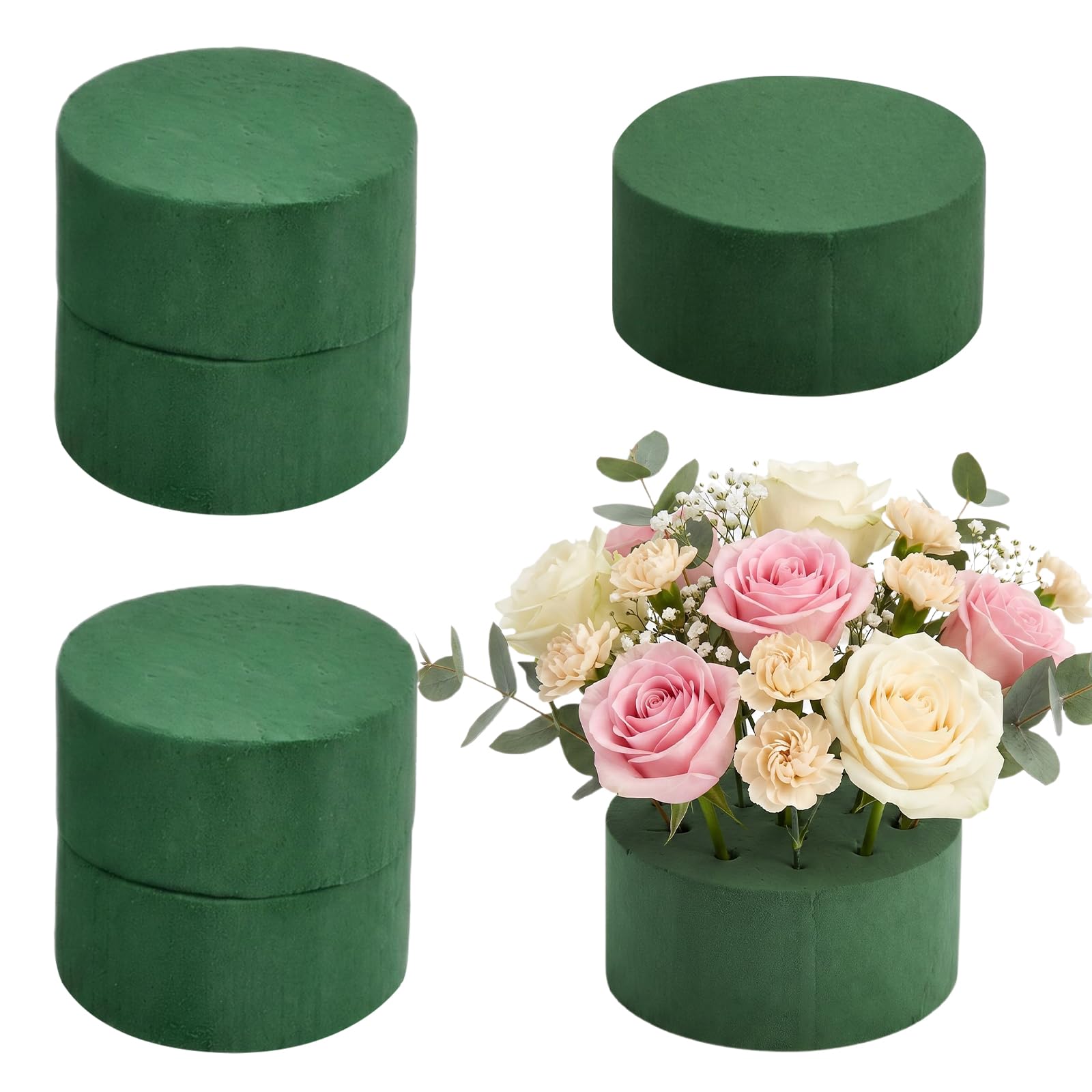 Solvio Green Premium Oasis Floral Foam Blocks - Wet & Dry Flower Foam For Fresh Artificial Flowers Arranging, Round Florist Foam Sponge For Wedding Centerpieces, Crafts & Home Decor (Green)