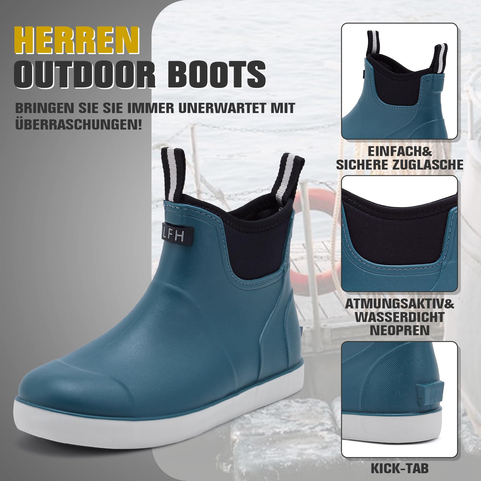 Jesindr Stivali Gomma Uomo Da Pioggia, Stivali Da Pesca, Antiscivolo Leggere Comode Shorty Boots, Impermeabile Nero Scarpe Da Giardino