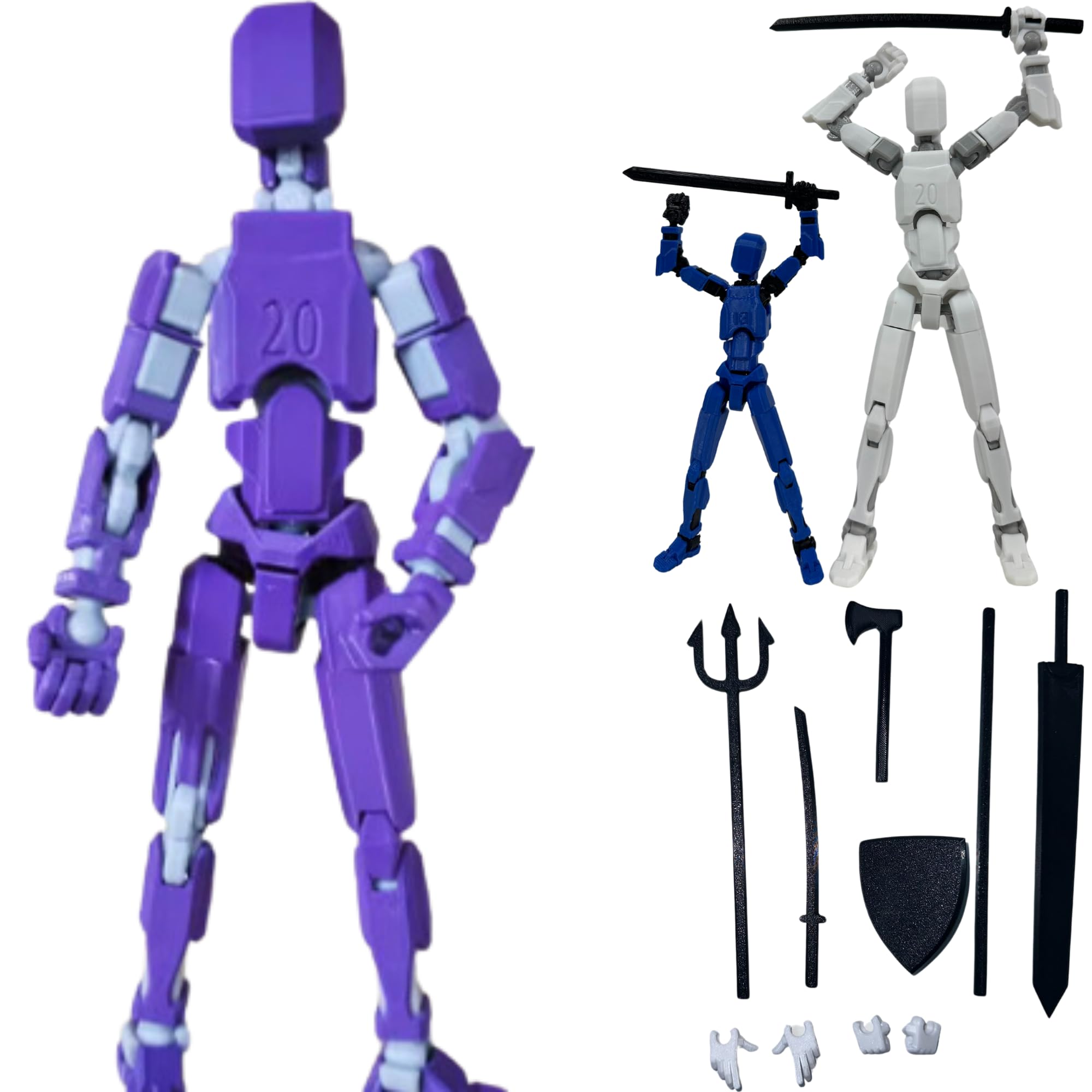 Titan 13 Action Figure - 20cm 3D Printed Body Movable Dummy with 6 Weapons Set and 3 Hands Sets, Assembly Completed Present for Kids Adults (20CM Purple)