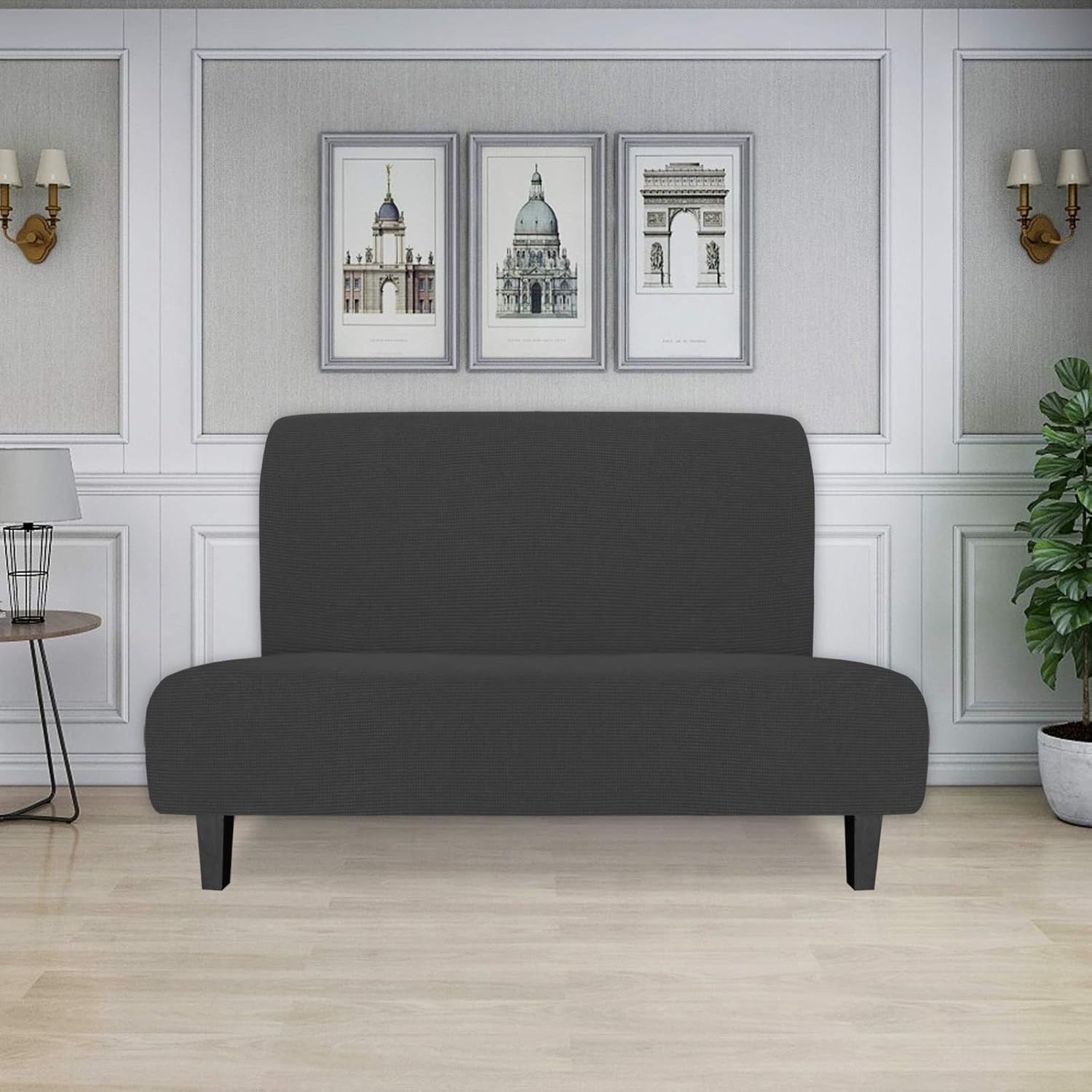 Easy-Going Stretch Futon Sofa Slipcover Armless Sofa Bed Cover Furniture Protector Without Armrests with Elastic Bottom for Kids,Soft Jacquard Fabric Small Checks（Medium Futon, Dark Gray : Home & Kitchen