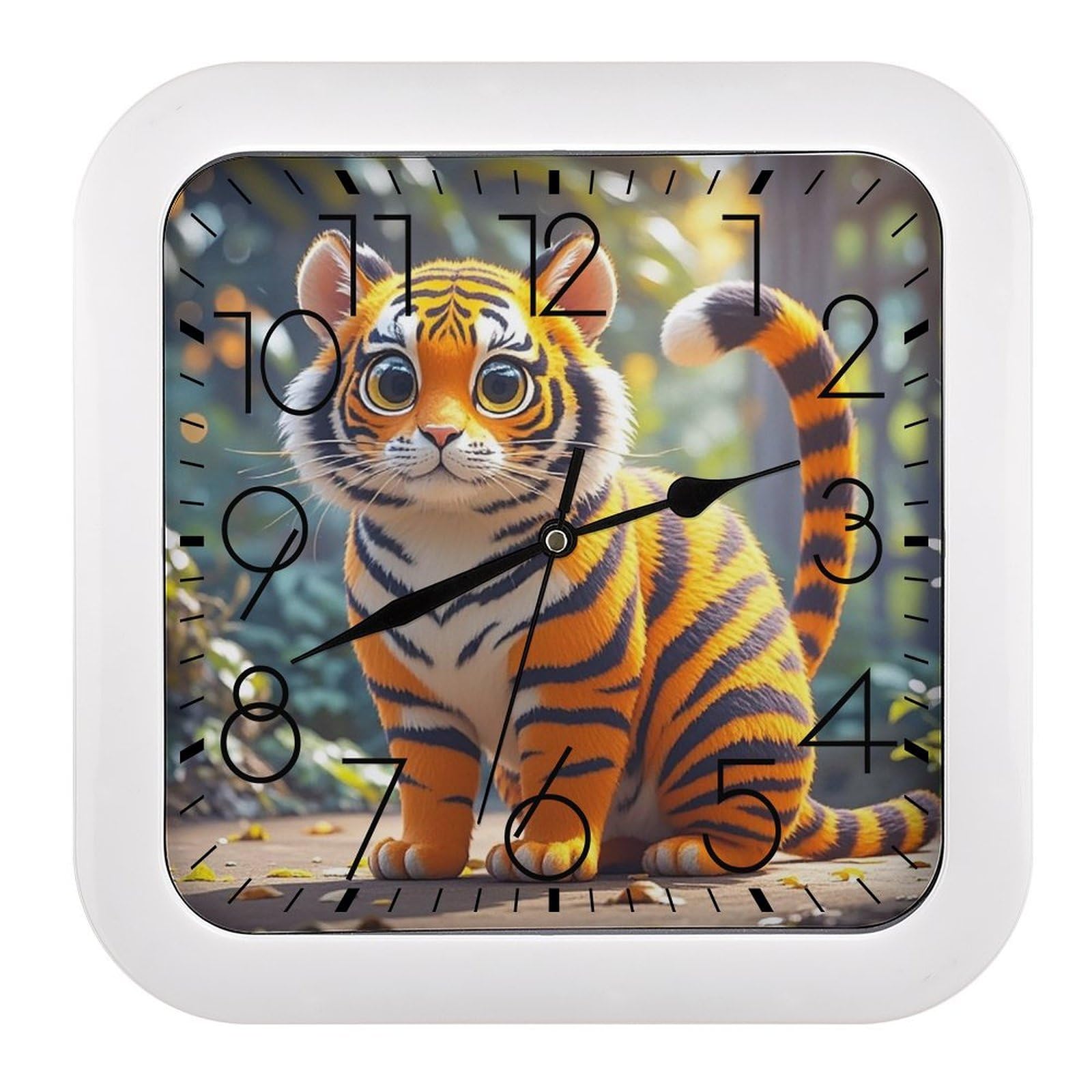 LZQPOEAS Tiger Stripes Orange Wall Clock Fashionable Versatile Silent Wall Clock Simple Elegant Non Ticking Analog Clocks Easy to Install Square Modern Clocks for Home Decoration