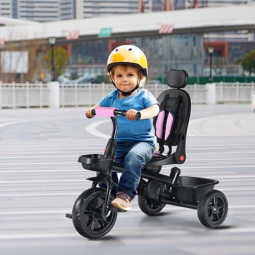 Miniatura 4 de Triciclo para niños, triciclo 6 en 1 con toldo extraíble y asa de empuje, bicicleta para niños de 12 a 60 meses, asiento giratorio de 360, pedal