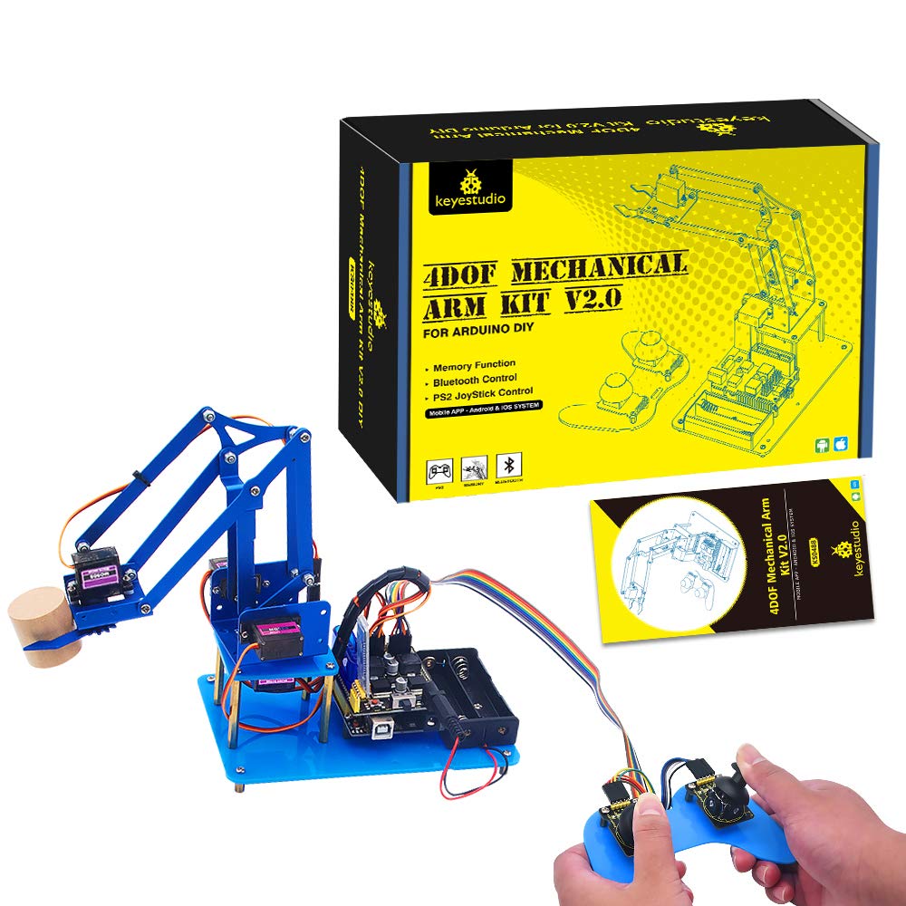 KEYESTUDIO Robot Arm Starter Kit for Arduino,4DOF Electronic Coding Robotics Arm DIY Set for Kids Ad